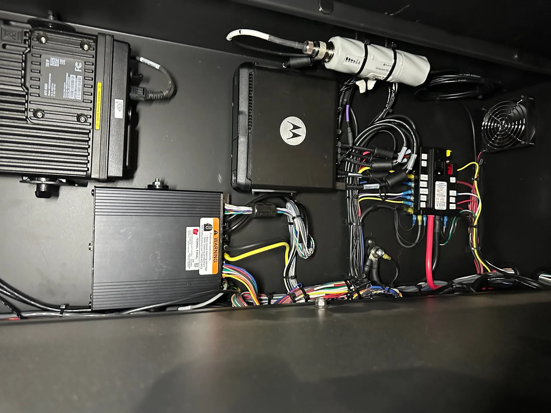 Clean, labeled emergency equipment wiring by Elite Vehicle Outfitters
