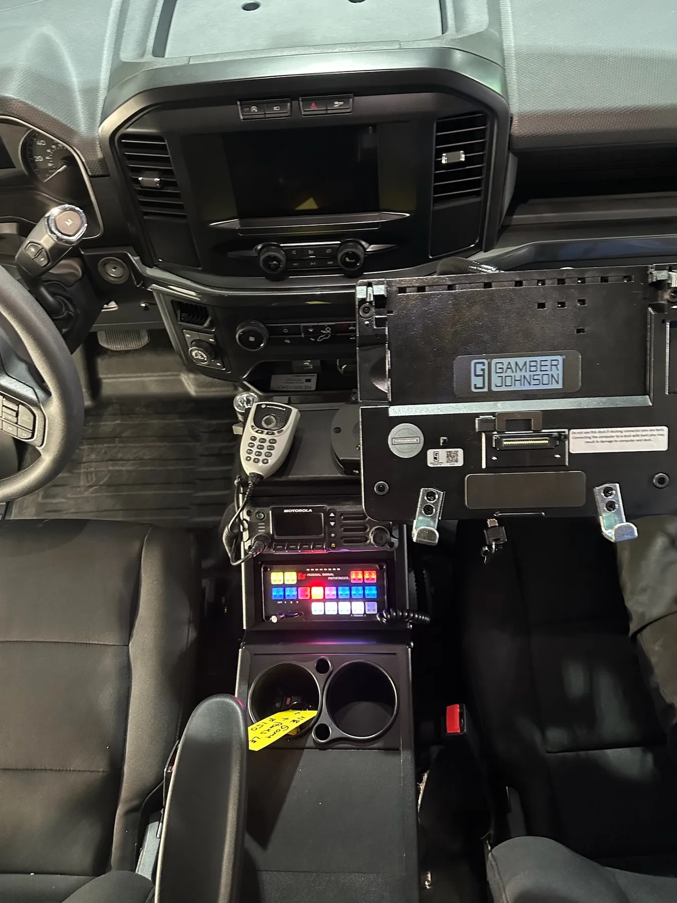 In-cab command console and control head installed by Elite Vehicle Outfitters